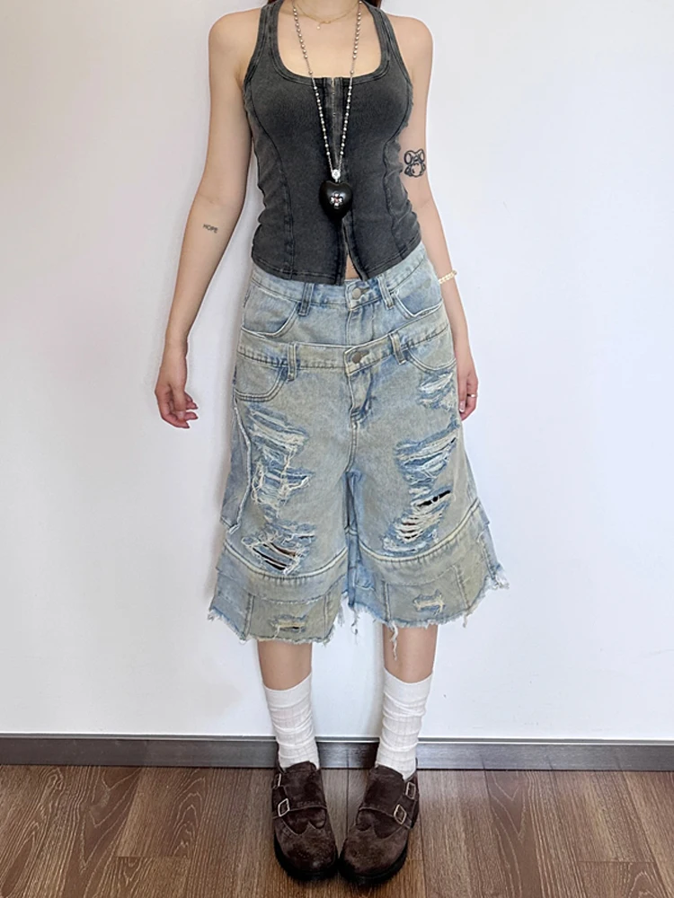 

Trendy Denim Shorts Women's High-Waisted Vintage Petite Loose-Fit Straight-Leg Slimming Five-point Pants Summer Style
