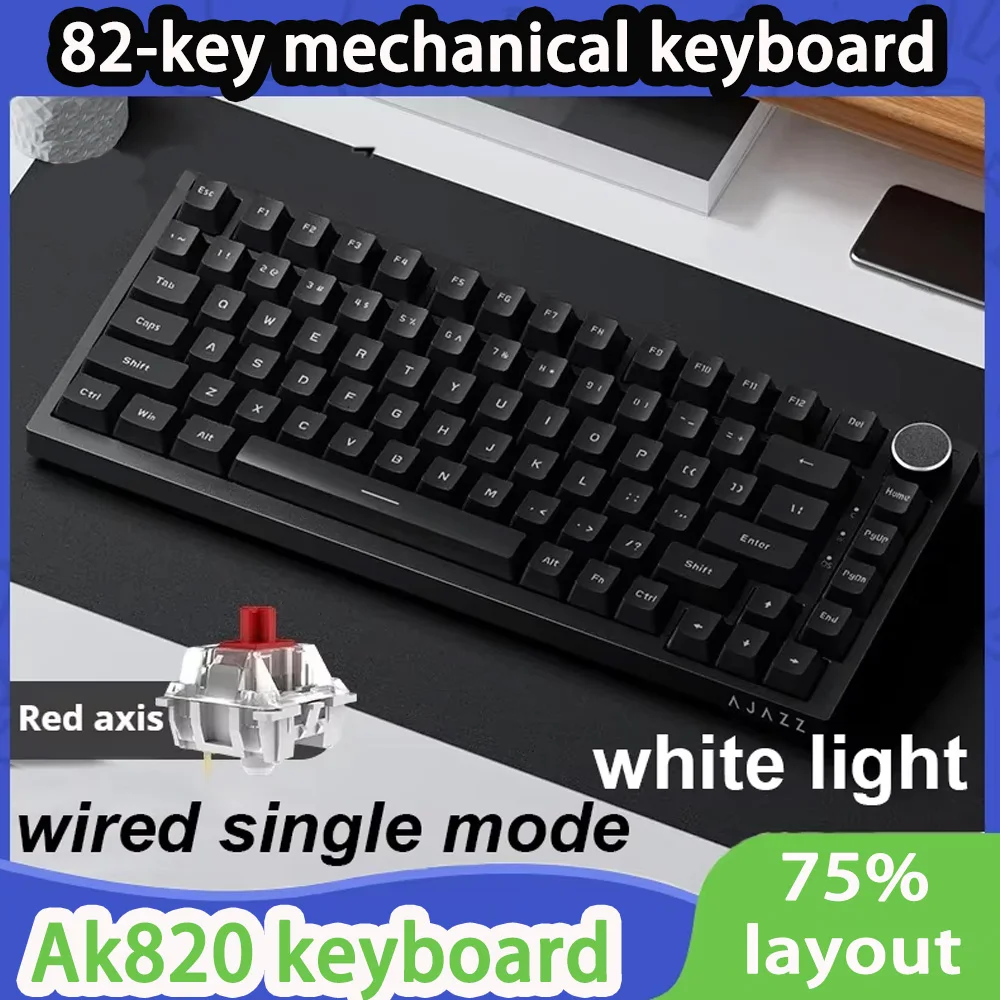 

Игровая механическая клавиатура AK820, компактная, 75%, 82 клавиши, проводная, настраиваемая, с поворотной ручкой, с возможностью горячей замены переключателей, с креплением Gasket, белая подсветка