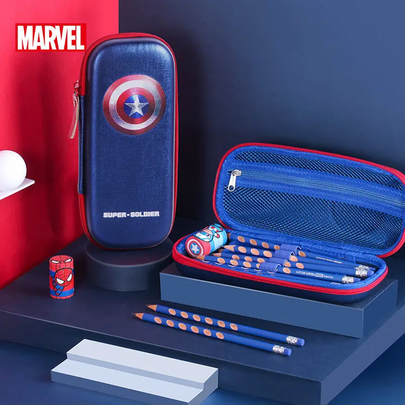 Marvel Spiderman Children's Pencil Bag Cartoon The Avengers Large Capacity EVA Pencil Stationery Bag Student Stationery Box