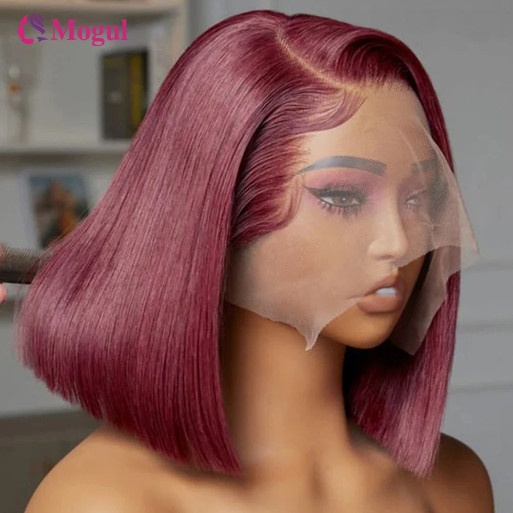 

99j Burgundy Red Bob Wigs Human Hair Blunt Cut 180% Transparent Lace Front Human Hair Wig Blonde Black Short Human Hair Wigs Bob