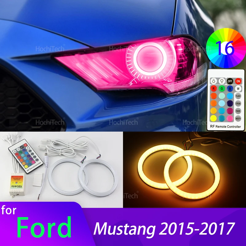 

Для Ford Mustang 2015-2017 автомобильные аксессуары, высококачественный пульт дистанционного управления, 16 цветов, RGB, хлопок, светодиодные кольца с ангельскими глазками, дневной свет