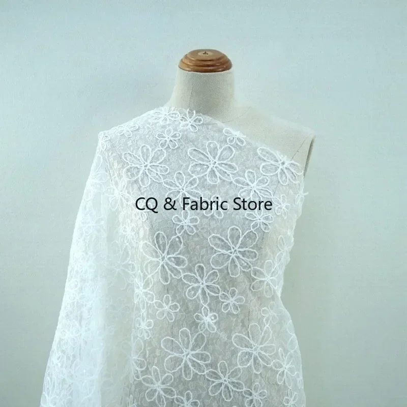 

Three-dimensional Large Flower Sequin Embroidered Mesh Fabric For Wedding Dresses Children's Skirt Designer Fabric By The Yarde