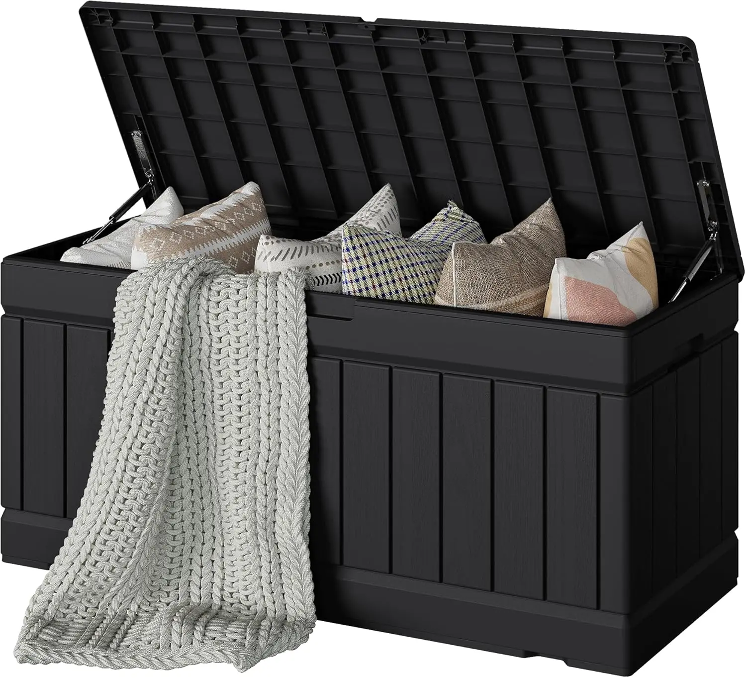 78 Gallon Deck Box, Waterproof Resin Outdoor Storage Box for Outside and Patio, Outdoor Storage Bench Lockable for Patio Furniture, Garden Tools and Pool Supplies (Black, 78 Gallon)
