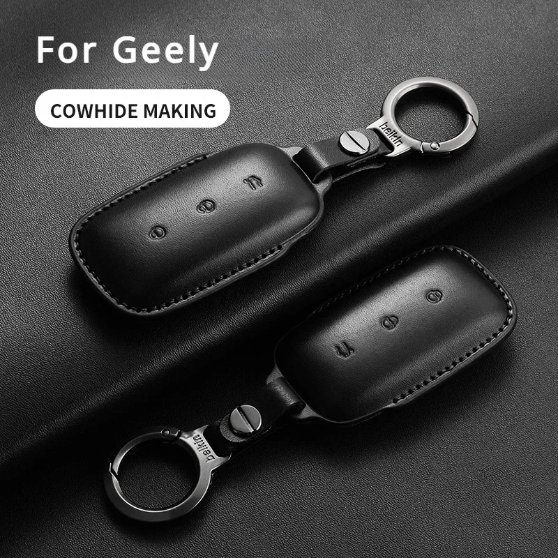 

Leather Car Remote Key Case Cover For Geely Galaxy L7 2023 L6 MAX 1.5T Plus AIR PRO Protector Auto Key Fob Shell Keychain