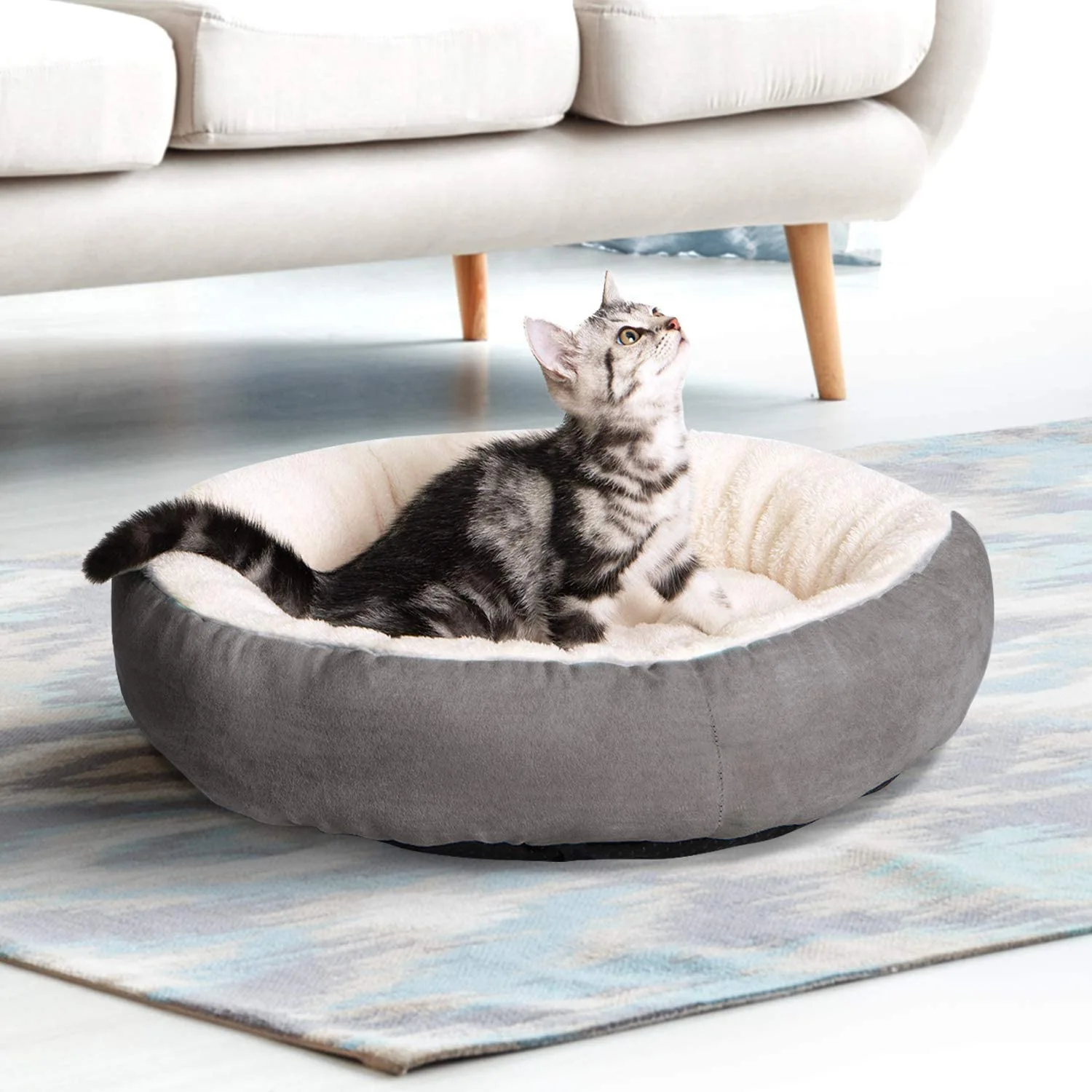 OUZEY Soft Plush Round Pet Cat Bed Soft Warm Cat Nest Comfortable Sleeping Puppy Bed Washable Pet House Supplies Dog Basket