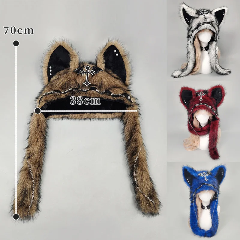 Chapéu medieval cruzado fofo, chapéu de pelúcia estilo gótico escuro, inverno picante, menina, orelha de gato, dia das bruxas, estilo punk, rock, chapéu quente