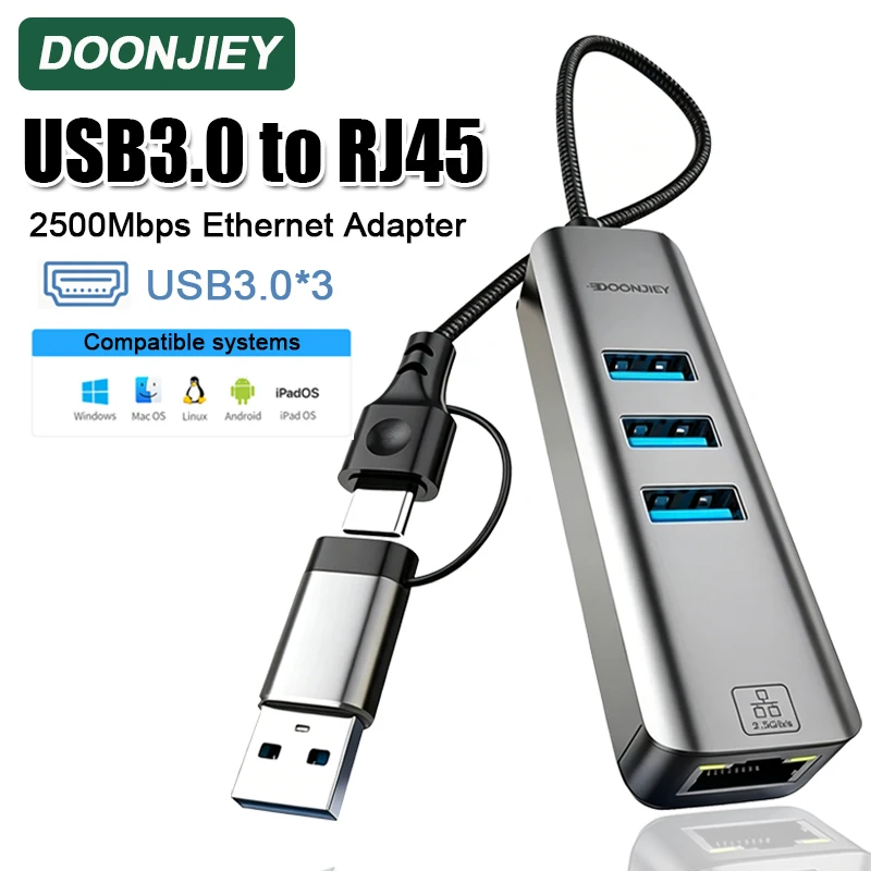 DOONJIEY USB C HUB USB-C USB-A Multiport Adapter USB 3.0 Data Transfer Gigabit Ethernet RJ45 Docking Station for MacBook Pro