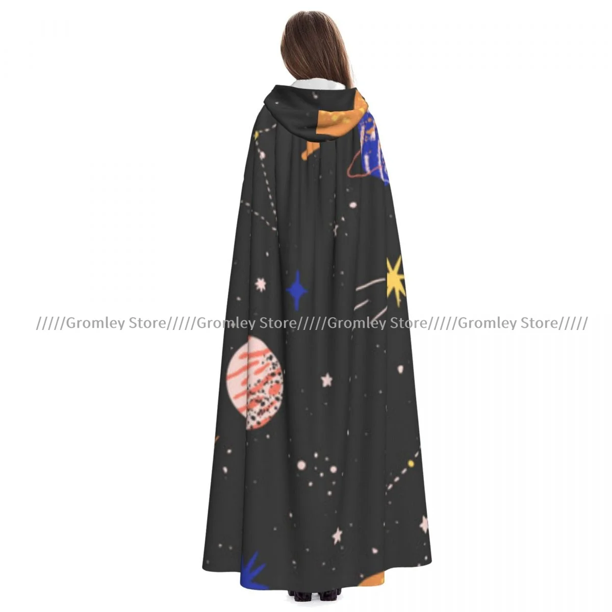 

Space Planets Stars Meteorites Moon Witch Cloak Hooded Cosplay Costume Halloween Adult Long Party Cape