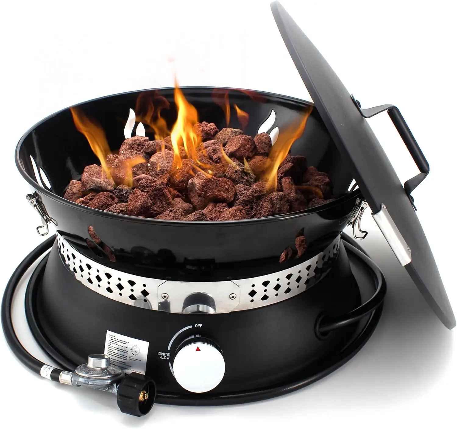 

19" Propane Gas Fire Pit with Auto Flame-Out Gas Shut-Off, Portable with Lid & Carry Handle, 58,000 BTU, 10 FT Hose, 8 lb Lav