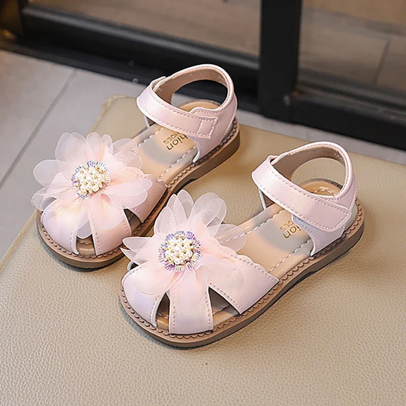 

Children's Sandals 2025 Summer New Closed-toe Girl's Flower Princess Shoes Soft Bottom Anti Slip Baby Kid's Casual Beach Shoes