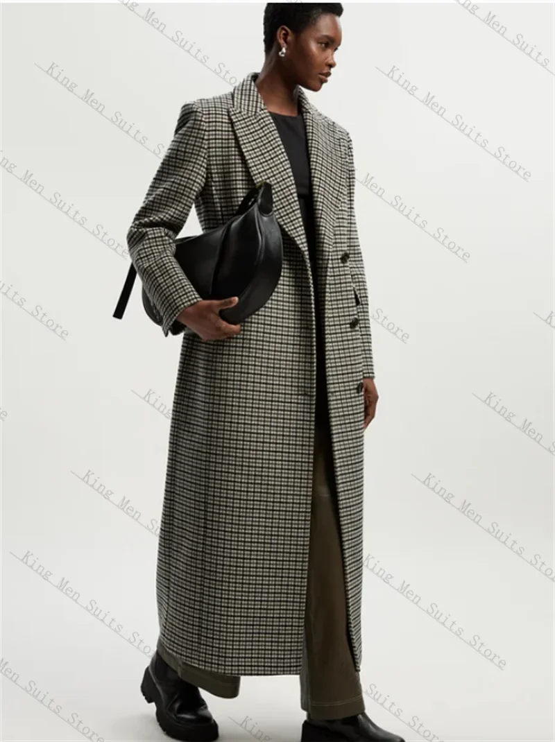 

Houndstooth Cashmere Women Suit 1 Piece Long Blazer Grey Woolen Prom Dress Customized Winter Formal Office Guest Wedding Coat