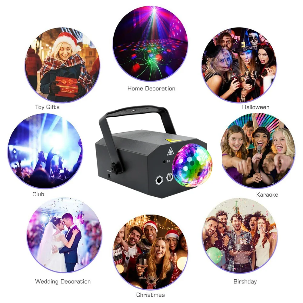 Disco Lights RGB LED Laser Stage Beam Light Dj Mini Ball Moving Heads with Strobe Effect 16 Patterns Projector Lamp Stage Lighti