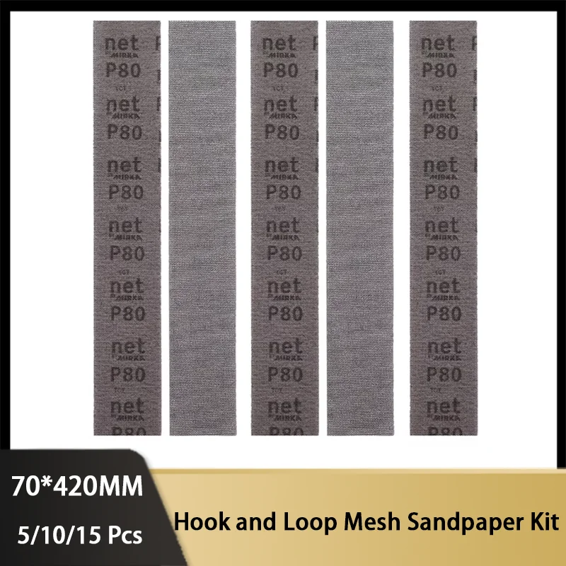 15 Blatt Mesh-Schleifpapier, 400 x 70 mm, Schleifscheiben, Hakenschlaufe, Trockenschleifen, Schleifpapier, Körnung 80, 120, 180, 240 320