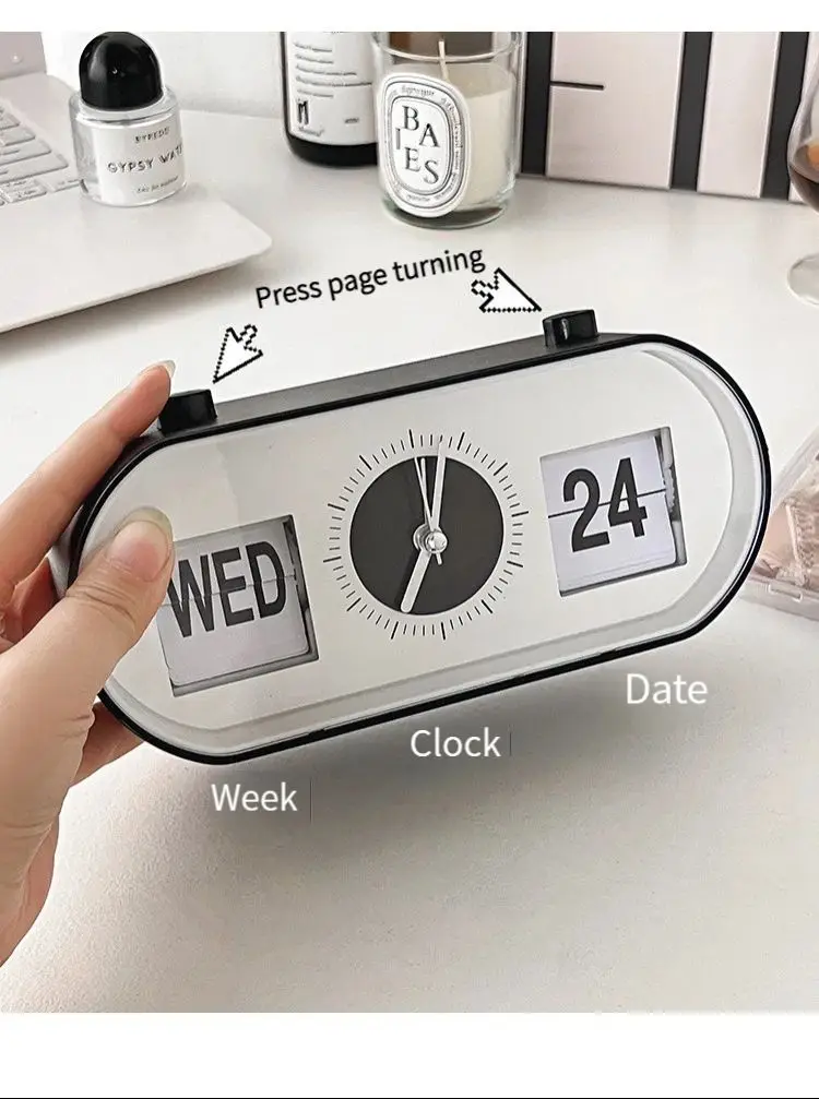 New Creative Bedrooms Alarm Clock Fun Flip Mechanical Alarm Clock Desktop Digital Calendar Clocks Retro Desk Clocks Home Decor