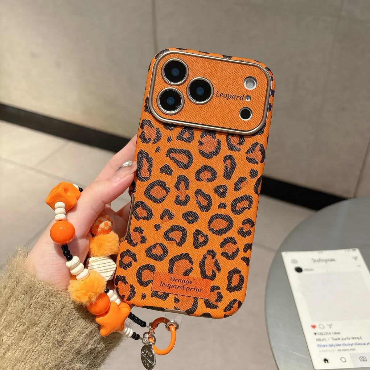 

New Leopard Print Orange 17Promax PU Leather & Soft TPU Case Phone Back Cover For iPhone 14 15 16 Pro Max, Protective Shell Skin