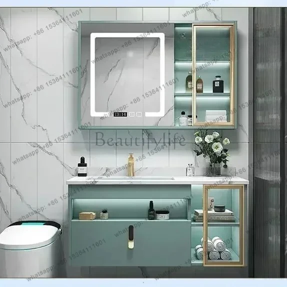 

Modern Cute And Pink Smart Bathroom Cabinet Combination Washstand Light Luxury Net Red Cabinet Bathroom