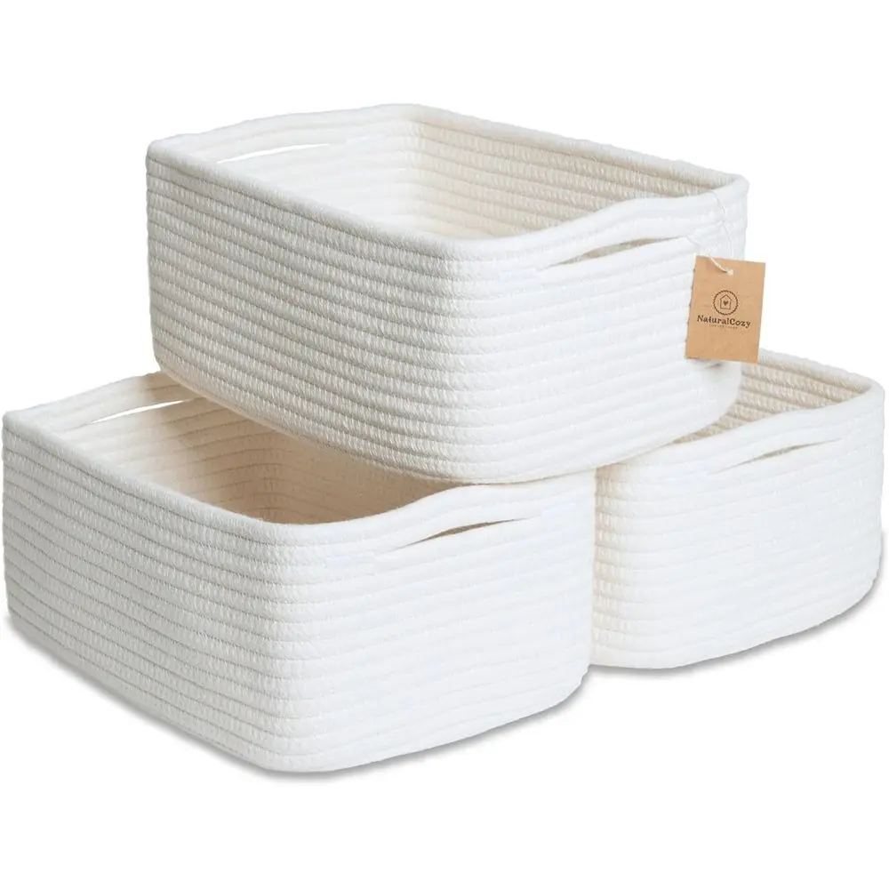 

11.8"x8"x4.5” Storage Baskets for Shelves 3 Pack | Cotton Rope Woven Small Baskets for Organizing | Small Storage Bins for Nurse