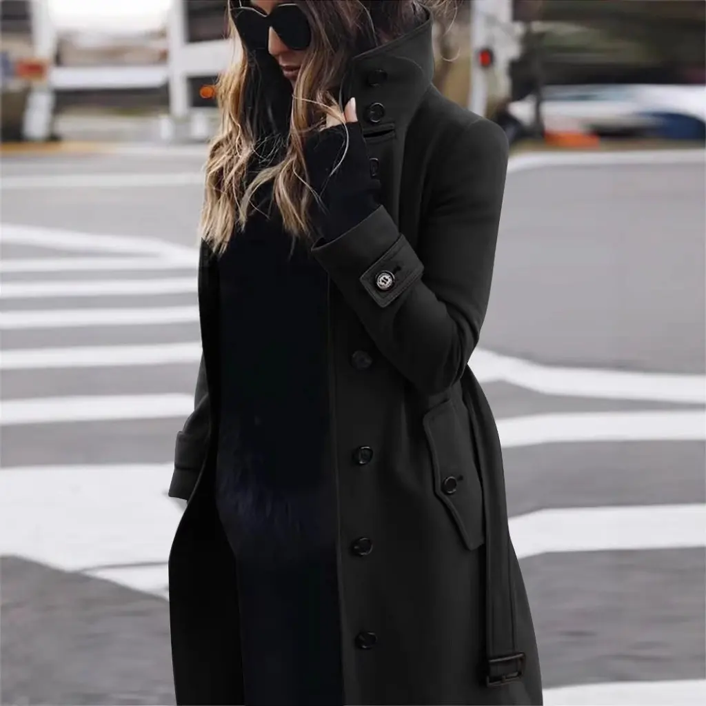 

Women's Slim Fit Woolen Coat Pure Color Autumn Winter New Arrival Fashion Outerwear For Women Plush Jacket Female Top