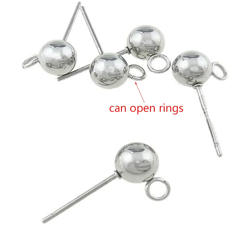 20PCS Stainless Steel Hypoallergenic Round Head Ball Beads Stud Earrings Post Pins with Open Rings for DIY Ear Jewelry Making