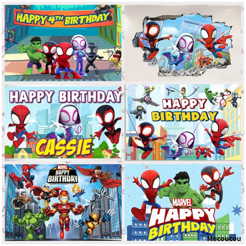 Marvel Spider-Man und seine fantastischen Freunde Hintergrund Superhelden-Dekoration für Kinder Jungen Geburtstagsparty Personalisierter Name Alter