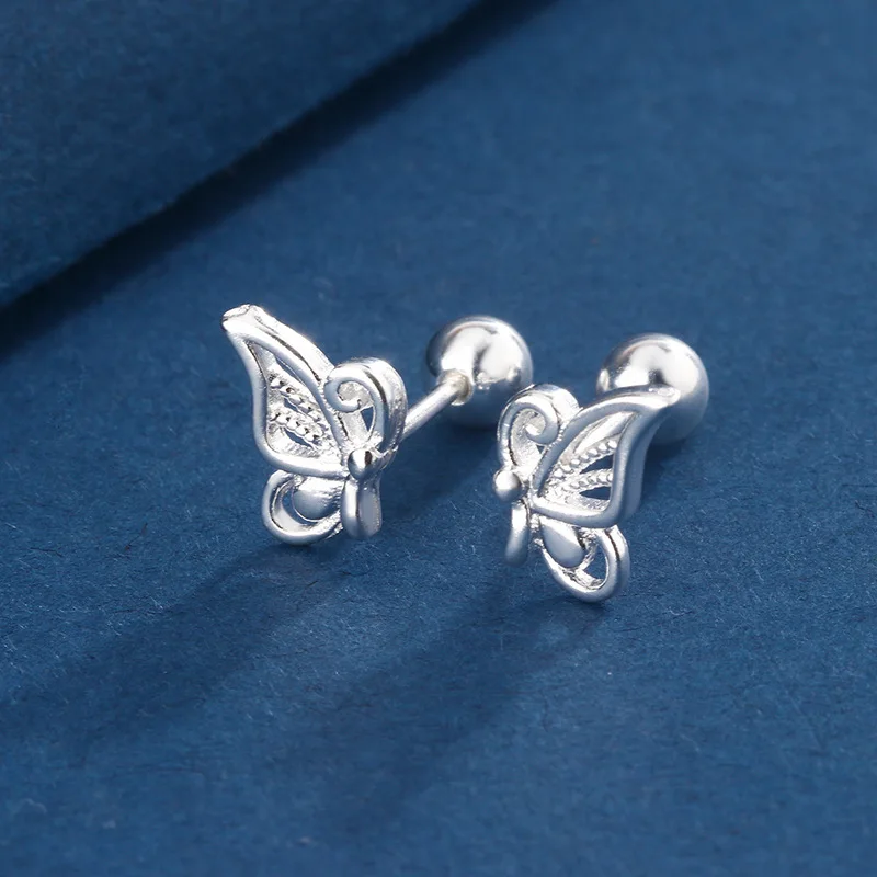 Simple Butterfly Hypoallergenic Stud Earrings for Women Silver Color Daily Wear Wild Screw Buckle Ear Piercing Jewely Gifts