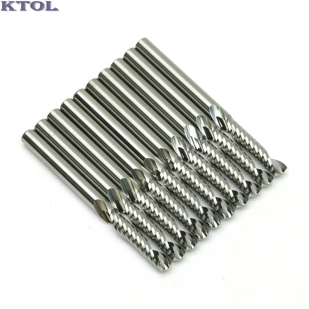 3.175mm 1-ostrzowy frez akrylowy spiralny frez z węglika wolframu grawerowanie narzędzie frezarskie 10 szt. CNC cięcie mikro frez trzpieniowy importowane