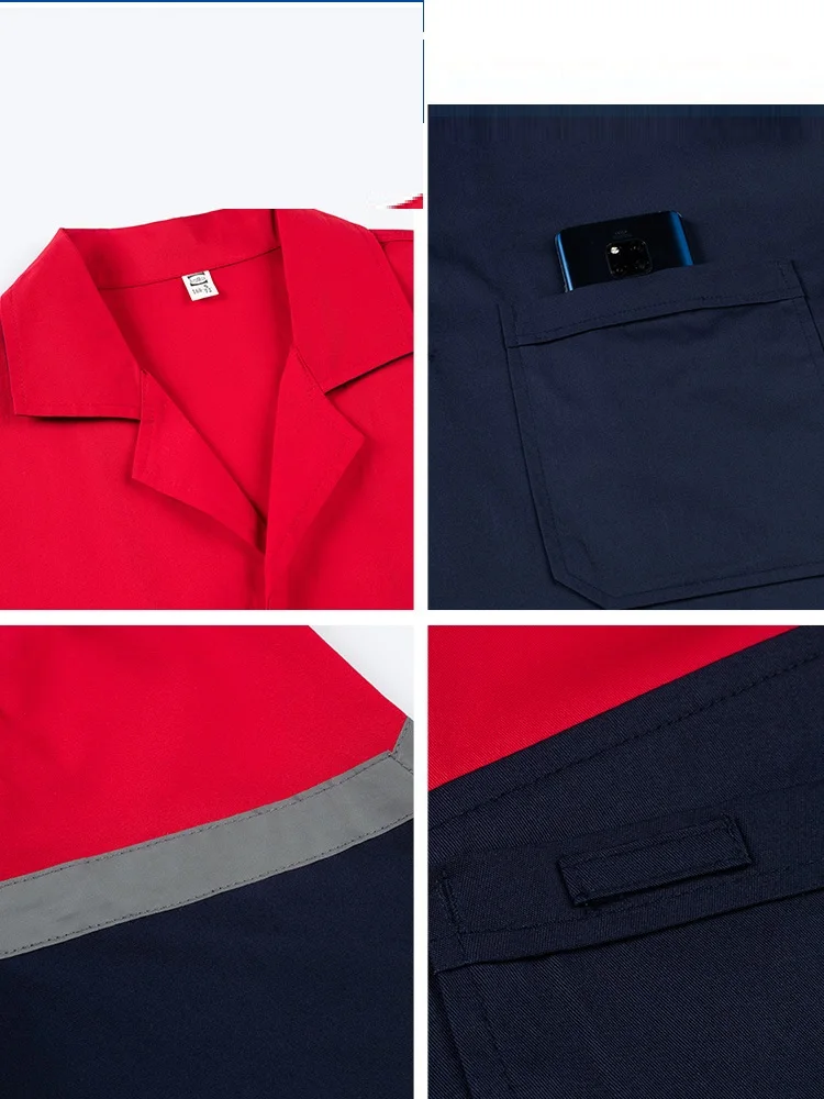 ชุดคลุมทำงานสีน้ำเงิน ป้องกันฝุ่นละออง แขนยาว แบบสะท้อนแสง สำหรับงานโรงงาน