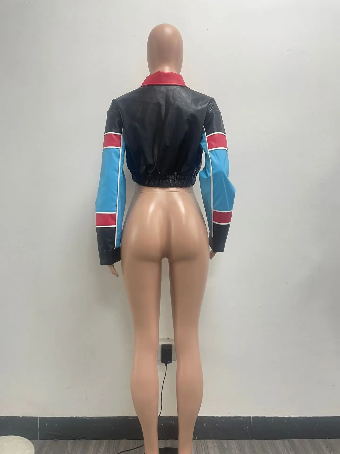 Fashion Motorcycle Jacket Women Long Sleeve Zipper Patchwork Outerwear Winter Spring Streetwear PU Leather Women's Short Jacket