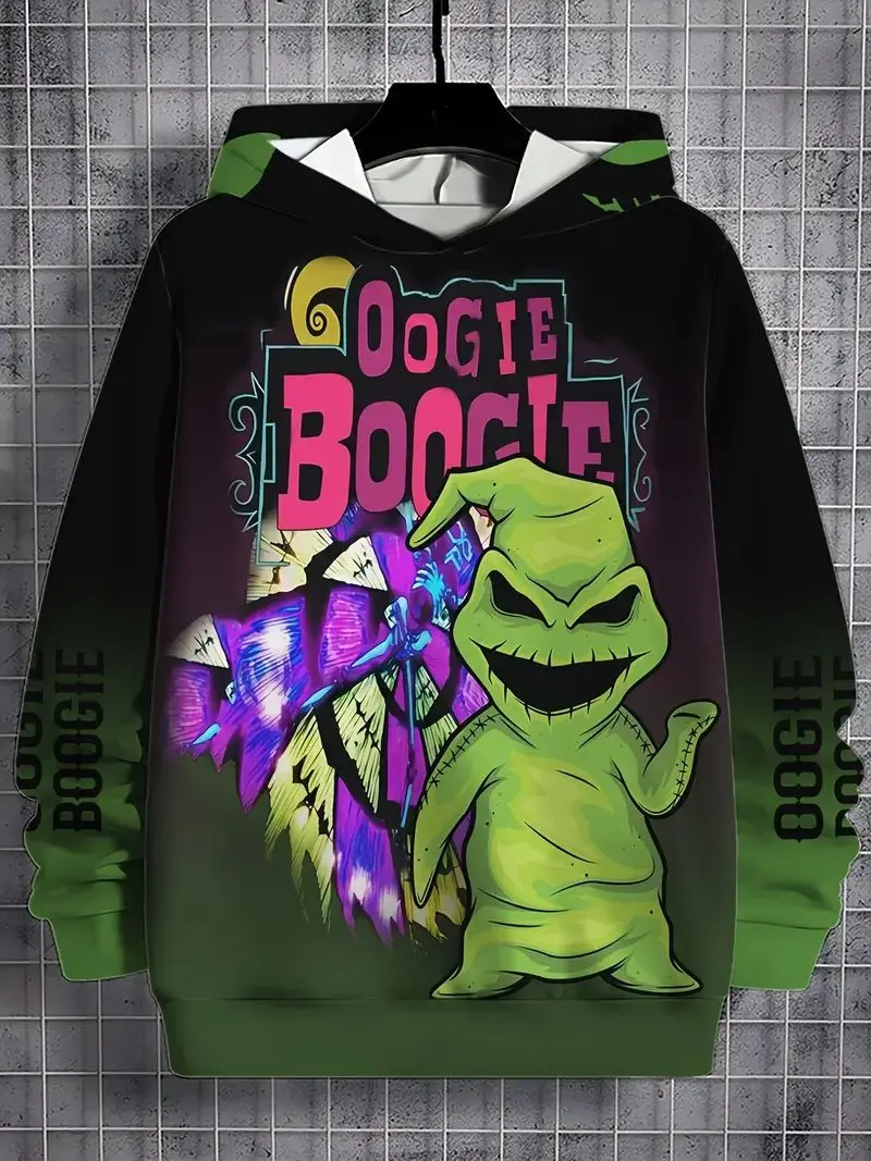 Men's Halloween themed monster print hoodie, casual trend all-in-one long-sleeved pullover, as a gift