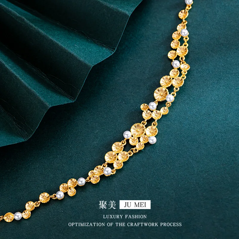 9999 24K real gold niche design sense Monet Garden Water Lily Bracelet Oriental Aesthetic New Chinese  Pearl Lotus Bracelet