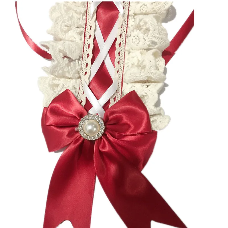 女の子ロリータレースフリルヘッドバンドスウィートスター刺繍リボン弓ヘアバンドヘアピン付きアニメメイドコスプレ頭飾り