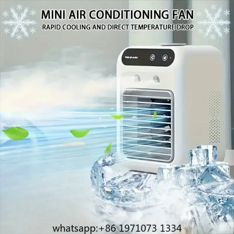 Portable mini desktop air conditioner fan, low noise, powerful humidifier and cooling function, USB charging, transparent design