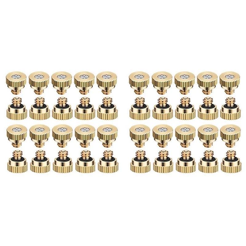 

40 Pack Brass Misting Nozzles Tees, Dust Control Mist Nozzle Sprinkler For Outdoor Cooling System 0.3 Mm