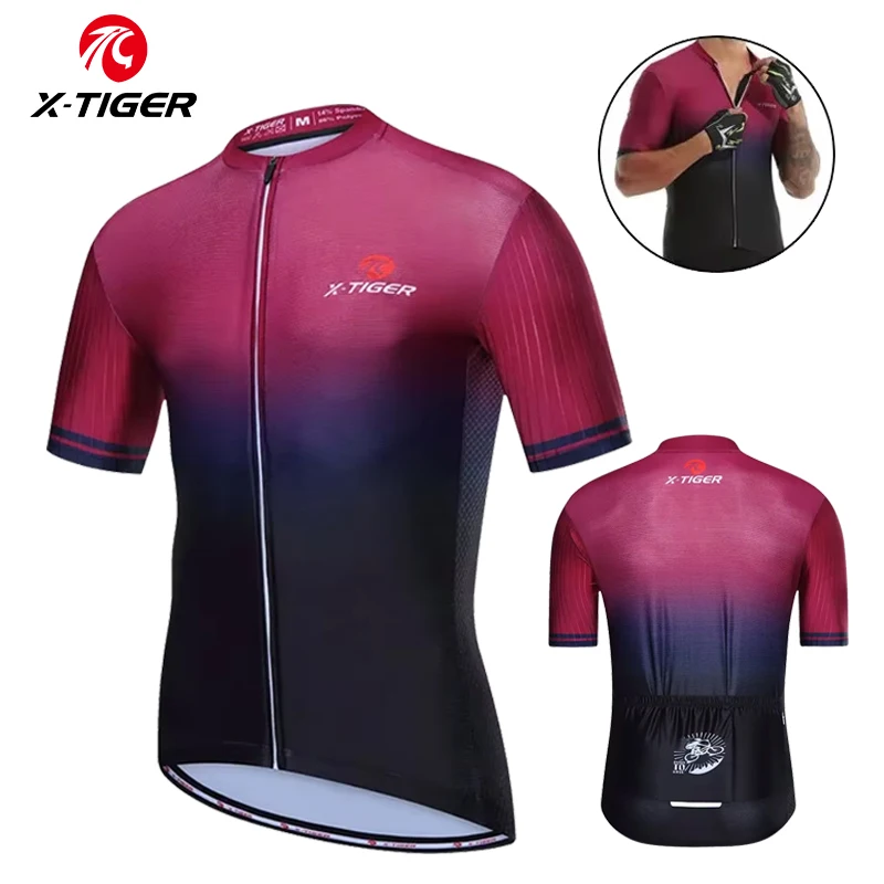 

X-TIGER Cycling Jersey Mens Bike Shirt Short Sleeve Gradient Color Series Breathable Reflective UPF50+ Mountain Bicycle Clothing