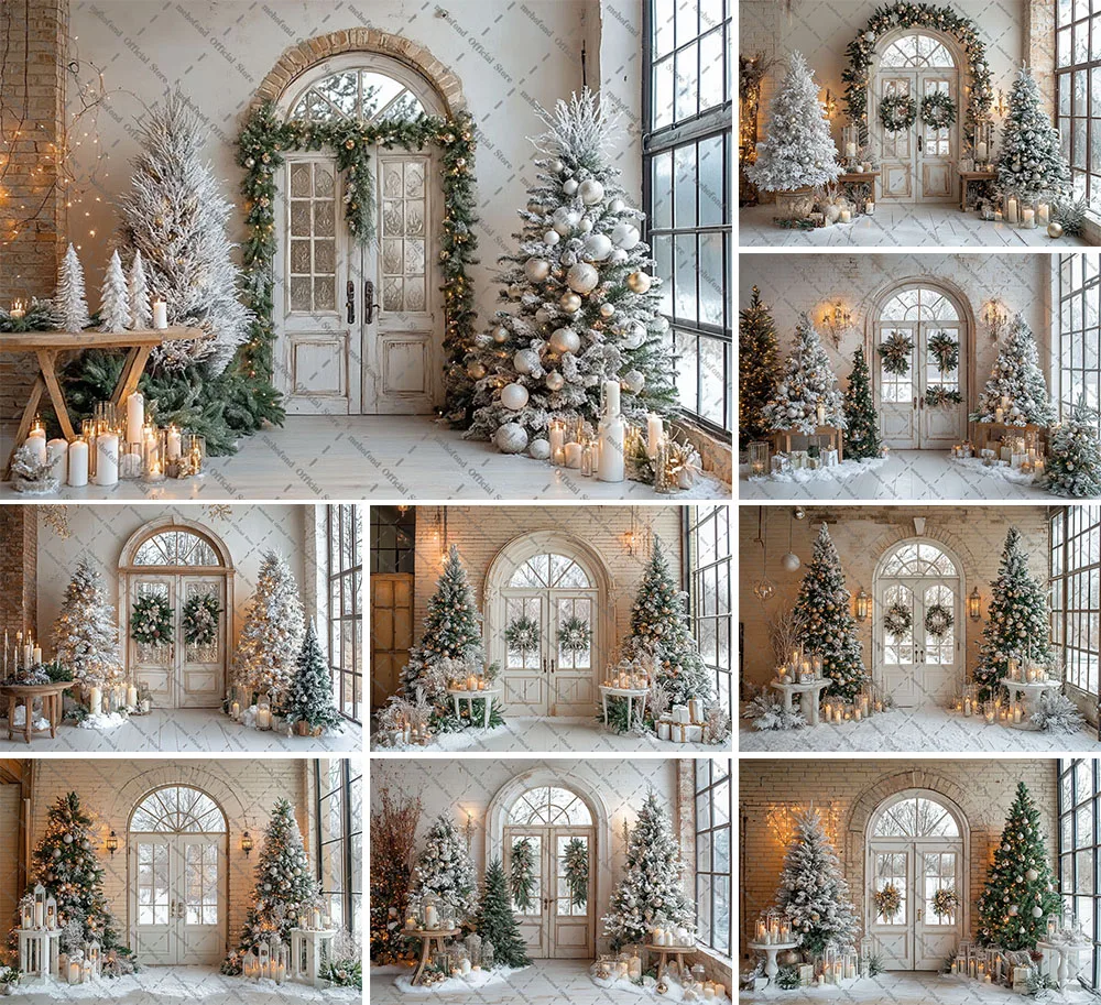 mehofond-fotografia-fundo-inverno-natal-vintage-arco-porta-arvore-de-natal-criancas-familia-retrato-decoracao-pano-de-fundo-estudio-foto