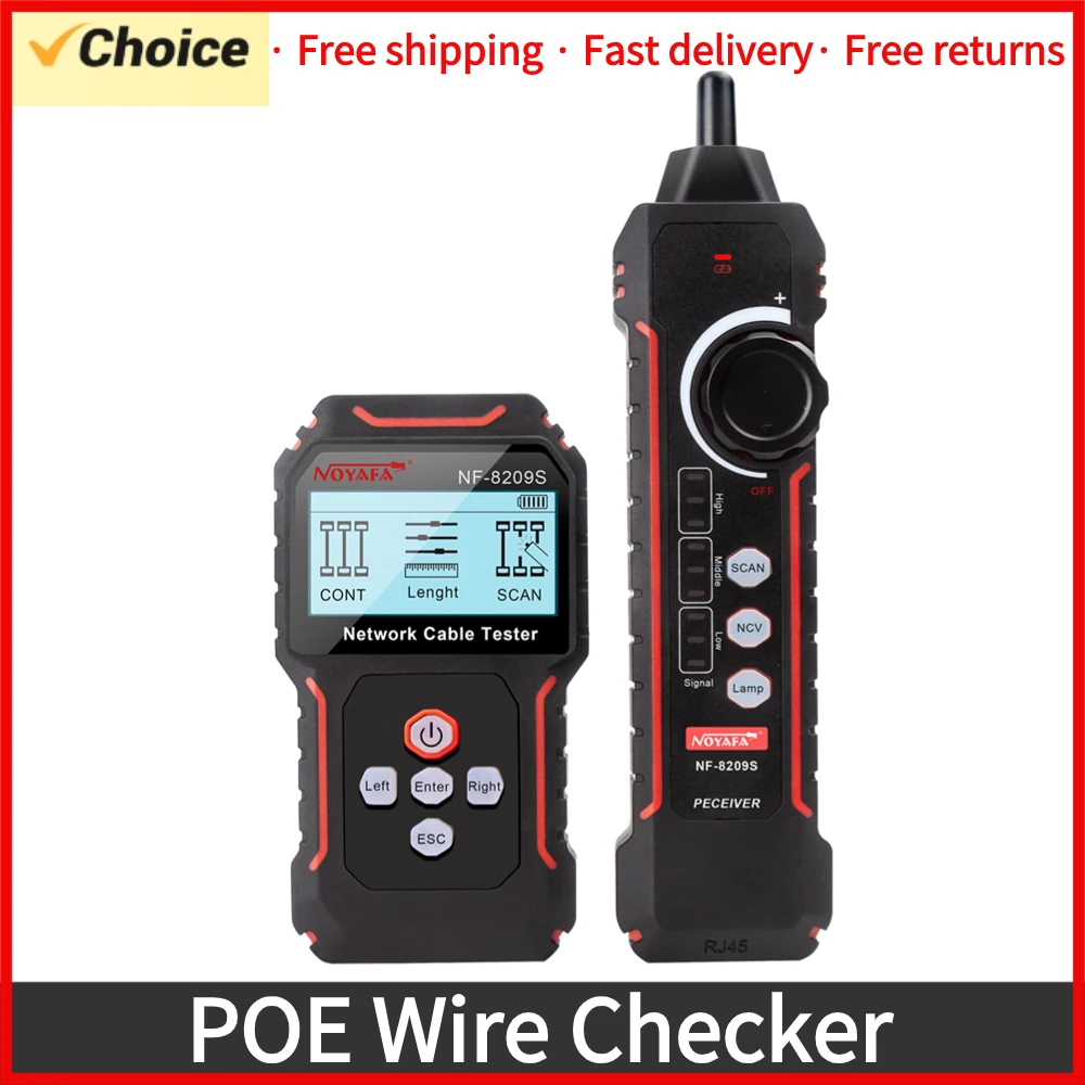 NOYAFA NF-8209S POE Wire Checker LCD Display Measure Length LAN Cable Cat5 Cat6 LAN Test Network Tool Scan Cable Wiremap Tester