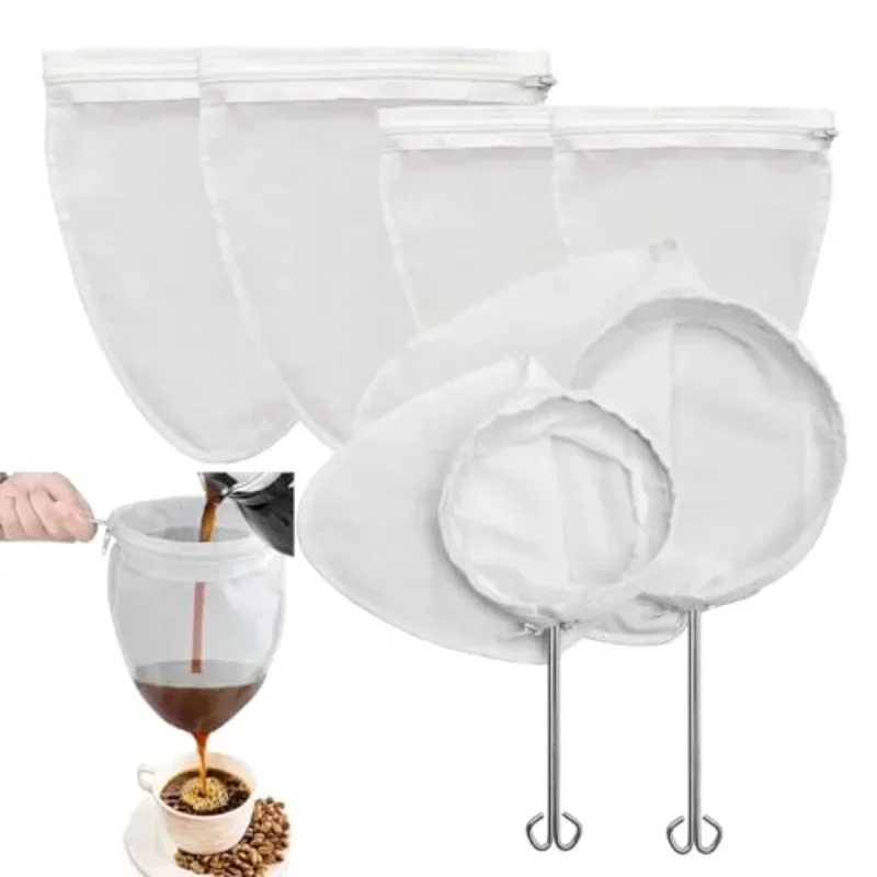 8 قطع من أكياس مصفاة شبكية دقيقة قابلة لإعادة الاستخدام مع مقبض من الفولاذ المقاوم للصدأ مصفاة طعام لقهوة حليب الجوز #1