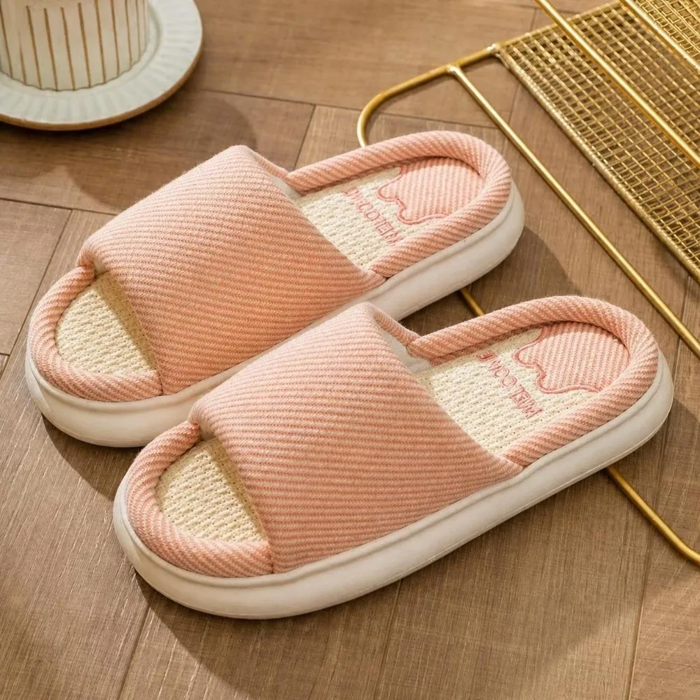 Breathable Women's Linen Slippers Anti-slip Soles Sweat-wicking Home Slippers Wear-resistant Comfortable Platform Slippers