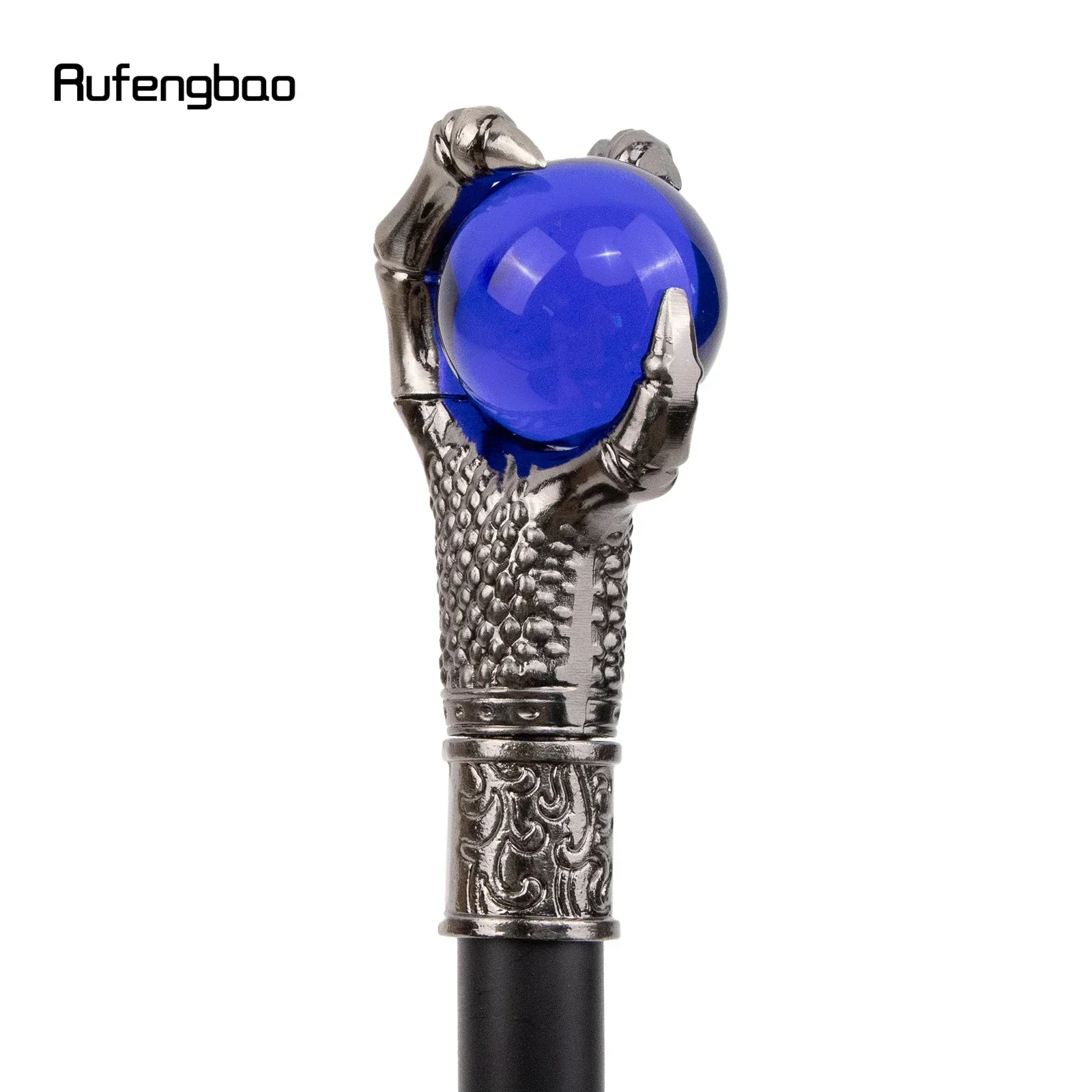 Dragon Claw Grasp Dark Blue Glass Ball Silver Walking Cane Fashion Decorative Walking Stick Cosplay Cane Knob Crosier 93cm