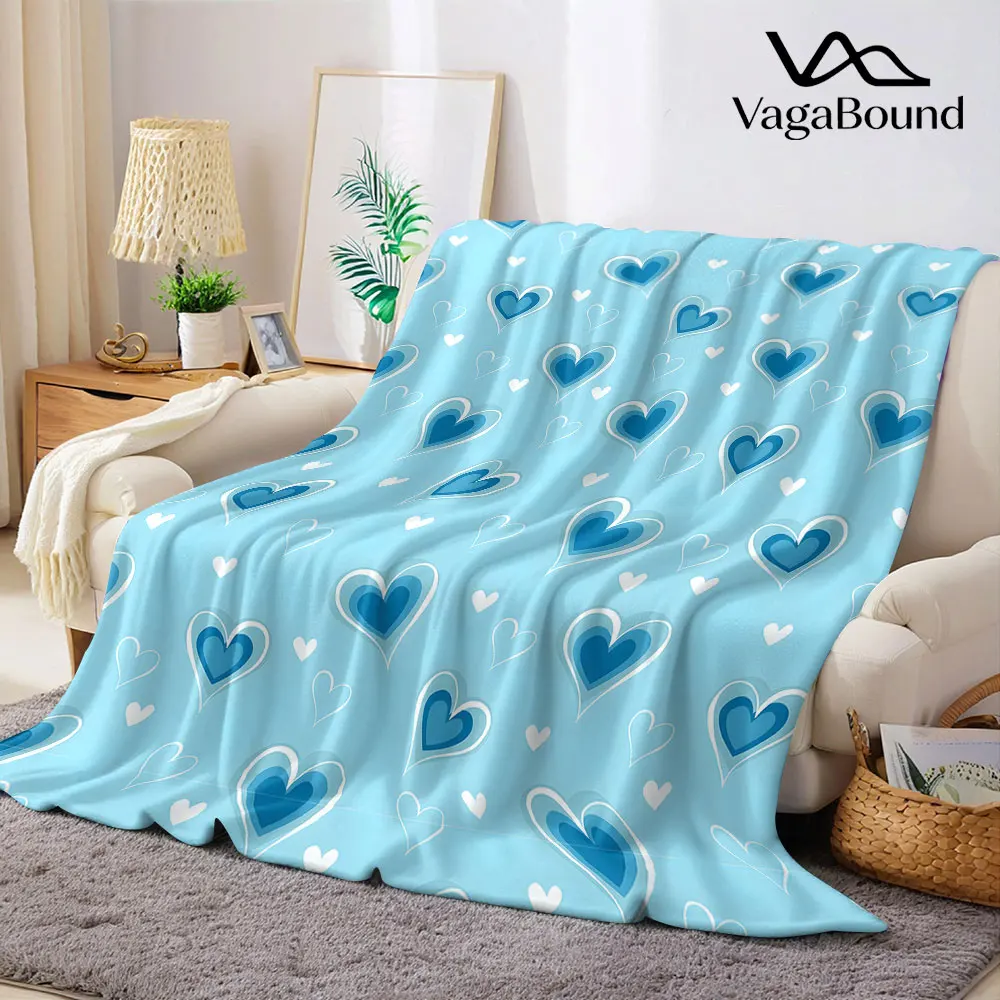 Sky Blue Layer Hearts Flannel Blanket Warm Soft Halloween Christmas Decorative Couch Warm Cozy All-Season Gift
