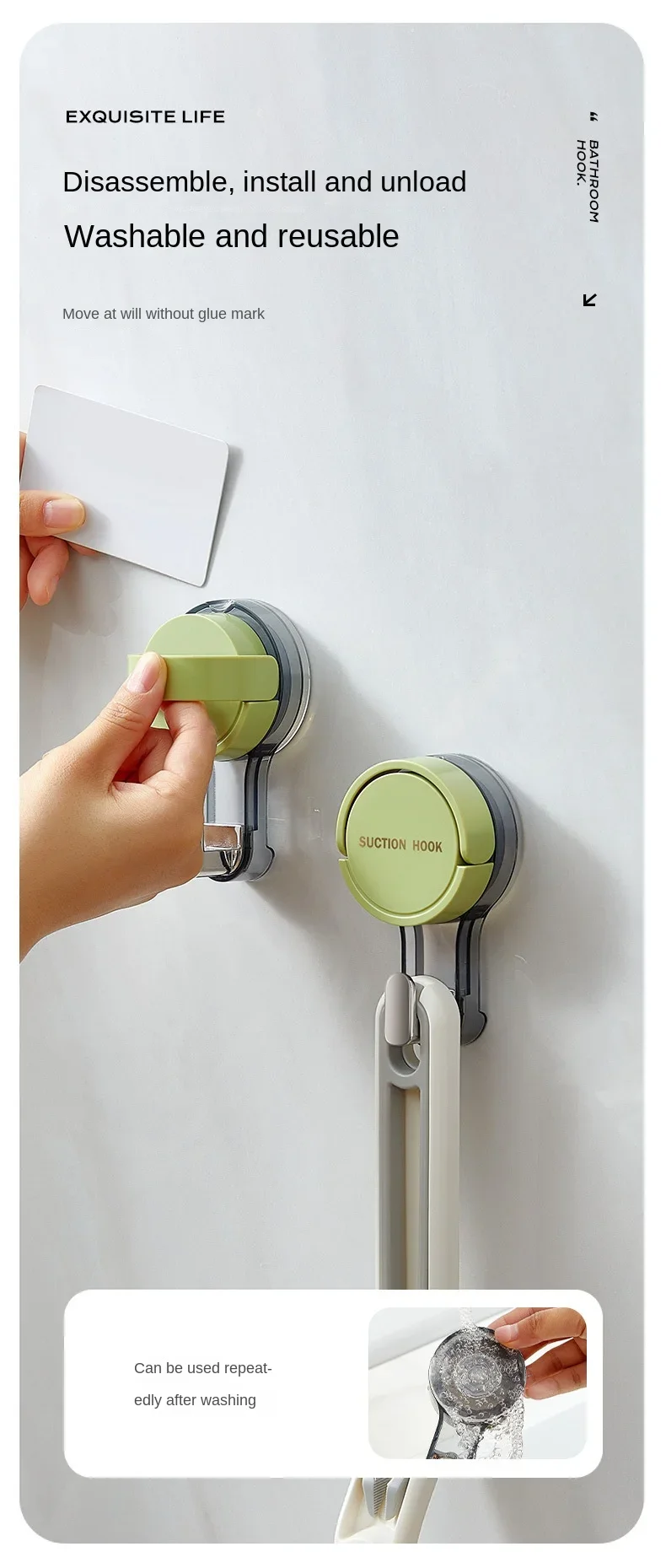 Starke Vakuum-Saughaken, spurlos, ohne Bohren, selbstklebend, für Zuhause, Badezimmer, Küche, Tür, Toilette, vielseitig einsetzbar, starker Halt. – Detail 6