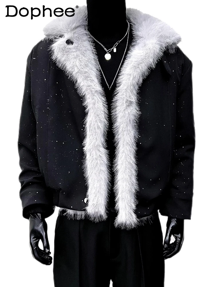 

Men's 2025 Winter New High-End Light Luxury Coats Double-Sided Wear Warm Faux Fur Collar Jackets Men's Handsome Parkas