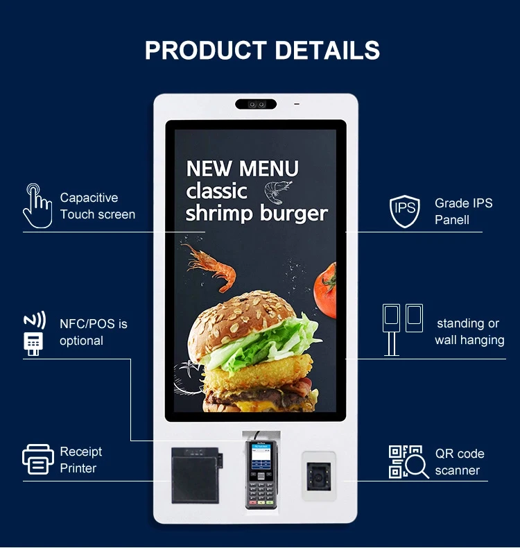 The most popular restaurant ordering system self service kiosk internet fast food order machine with facial recognition