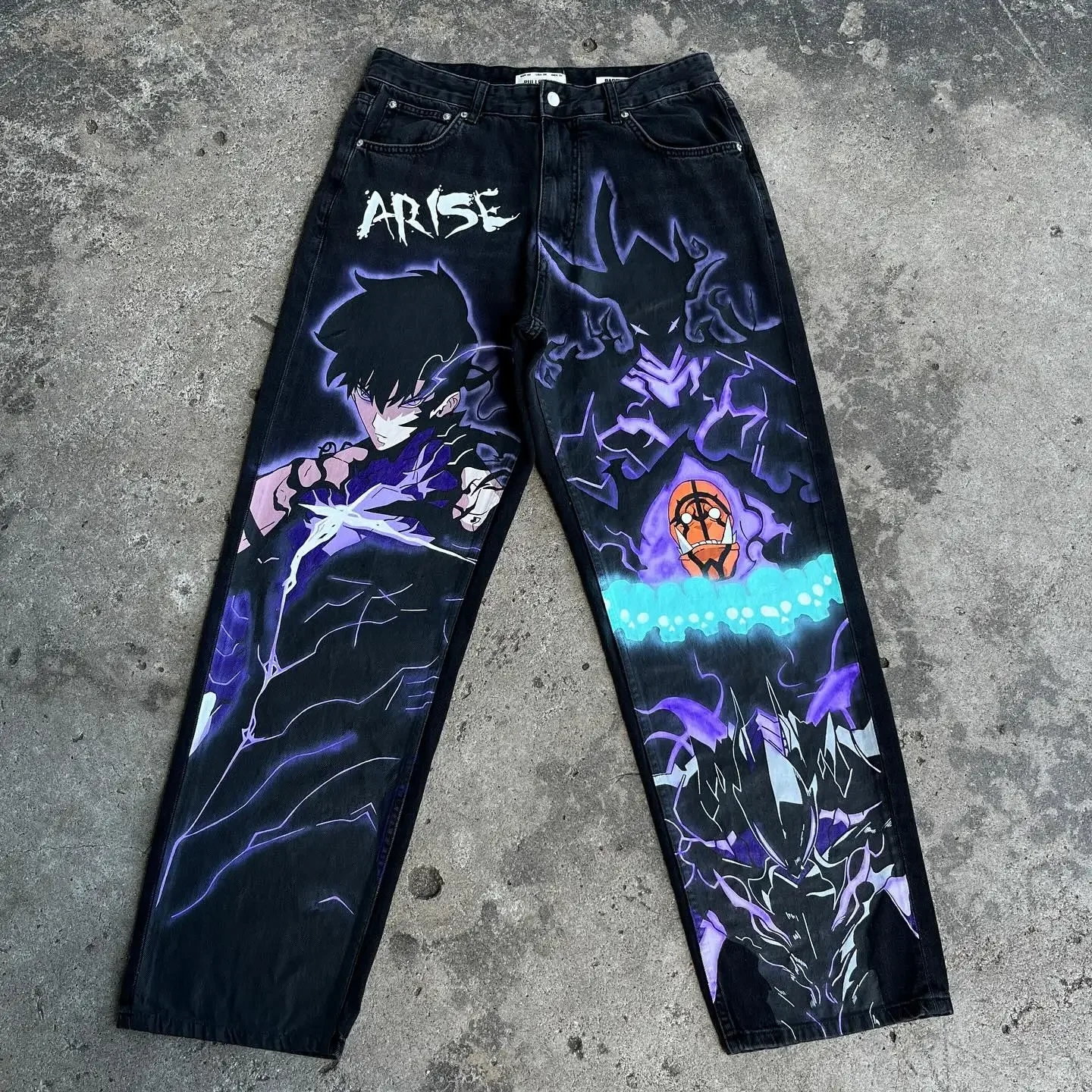 Jeans Harajuku Y2K para homens e mulheres, calça gráfica anime, jean de cintura alta, calças largas, estilo japonês, streetwear, novo, 2024