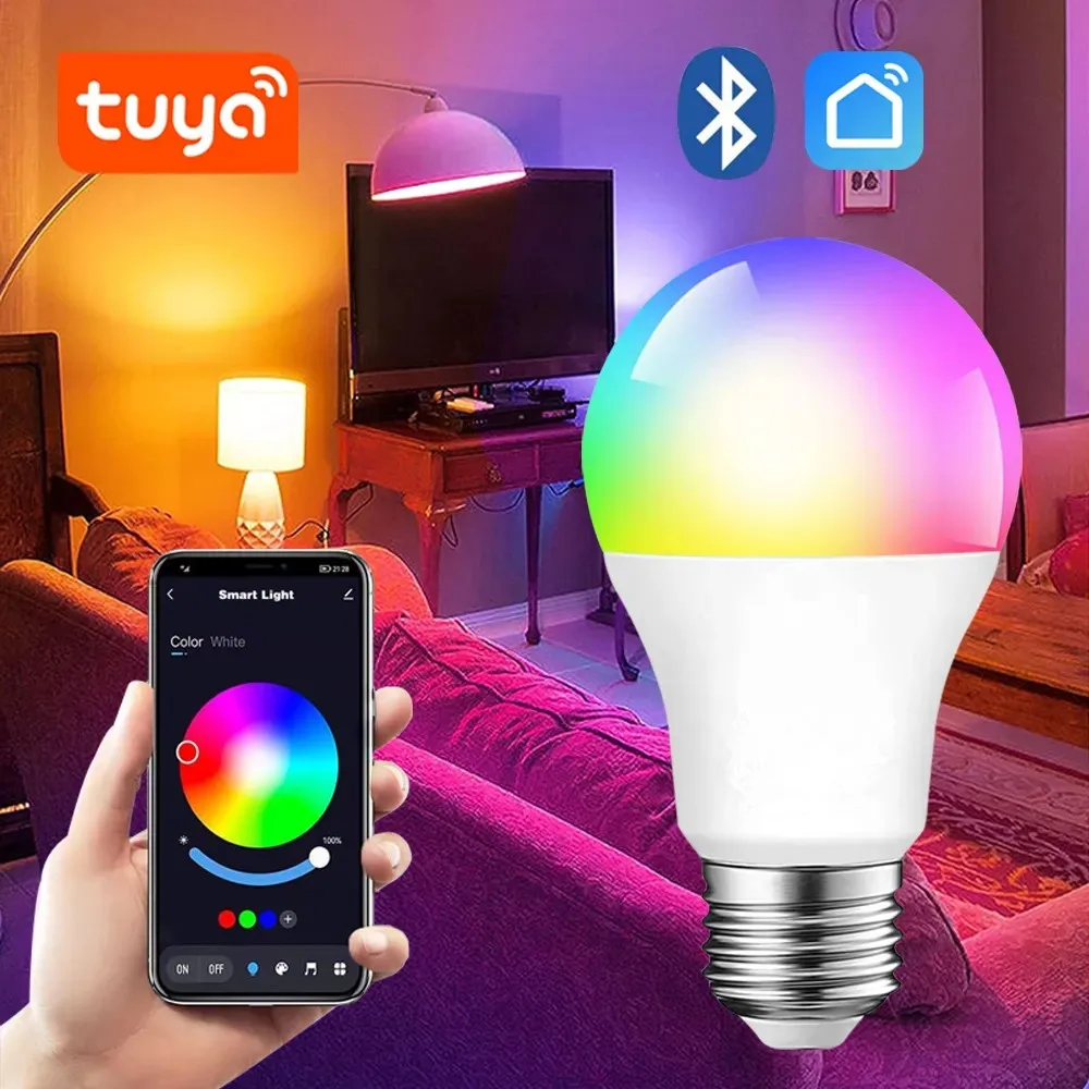 Tuya Bluetooth Smart Bulb RGBCW E27 LED Smart Light Bulbs 85-265V 9W APP Control Dimmable for Home Bedroom Christmas Party Decor