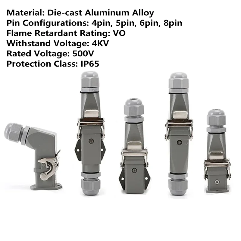 Heavy-Duty Connectors HDC HA 4 5 6 8-Pin Heavy-Duty Connectors 10A Rectangular Aviation Plugs Sockets Waterproof Male Heavy-Duty