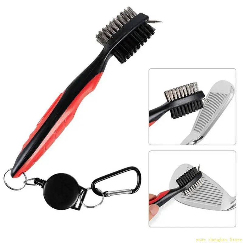 Double Sided Cleaner Club Cleaning Brush With Carabiner Golf Putters Ball Cleaner 4XBB
