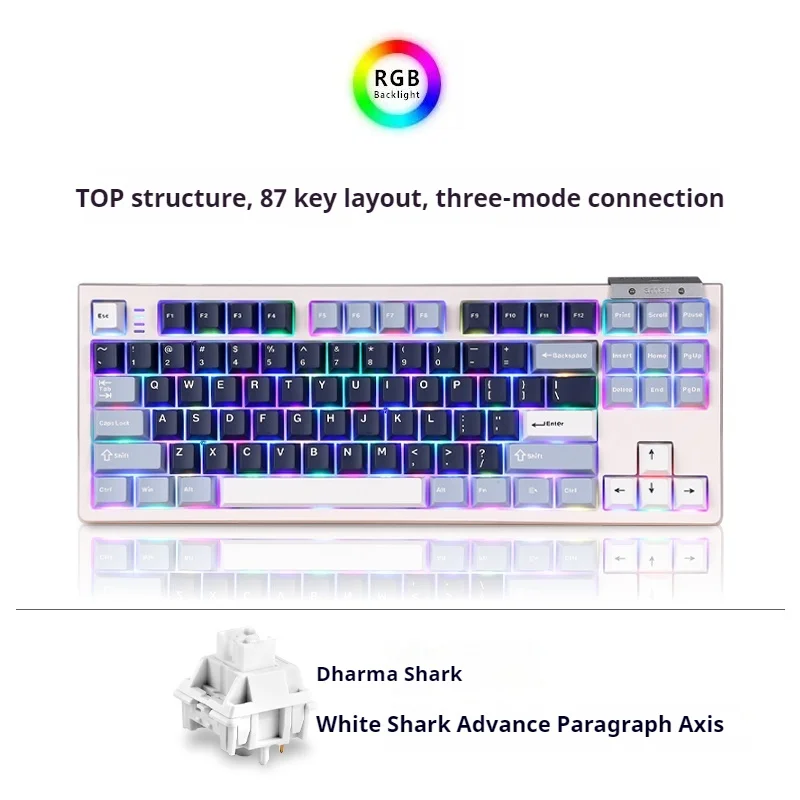 Darmoshark TOP 87 Wireless Mechanical Keyboard Hot Swappable RGB Tri-Mode Bluetooth 2.4g Customized Gaming Keyboard