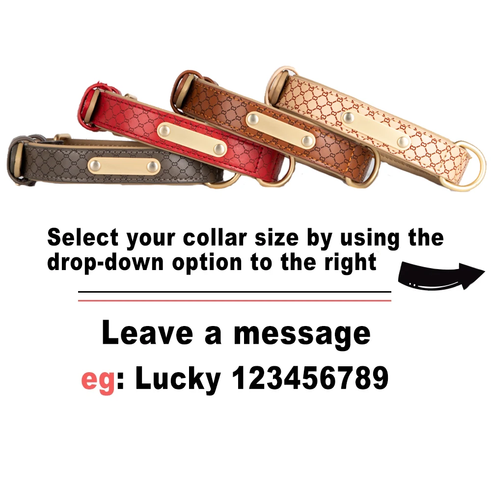 Custom Name ID Tag Dog Collars Brown Leather Collar for Small Large Dogs Personalized Luxury Cat Pet Collar for French Bulldog