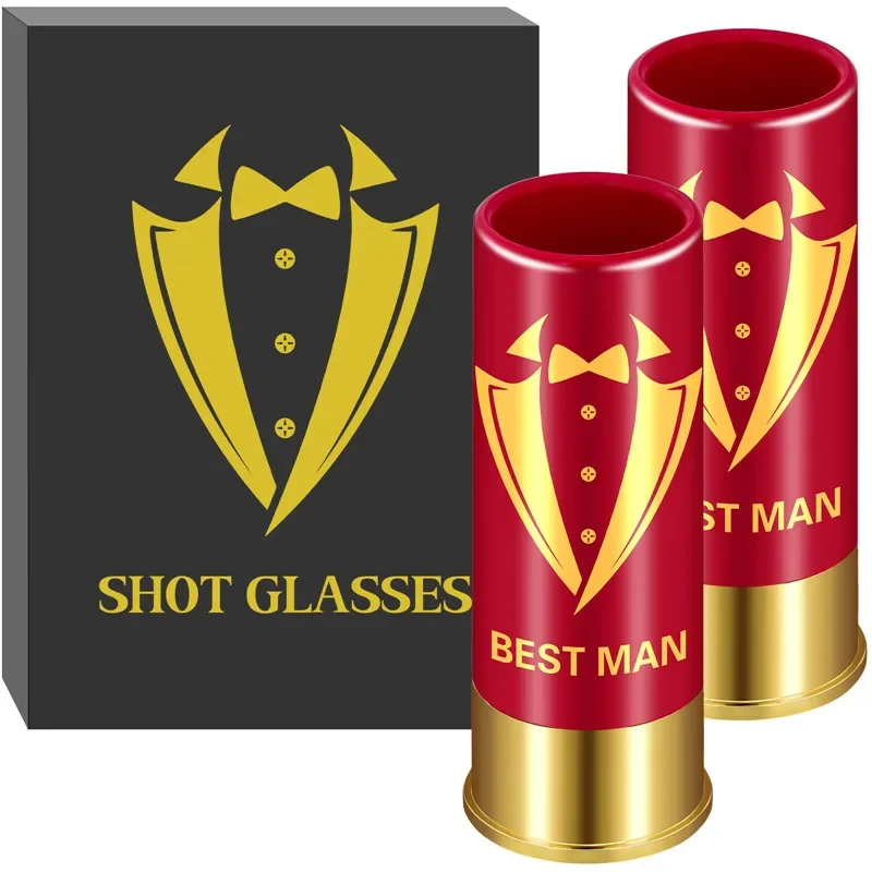 12GA Suit Small Bullet Shot Cups Best Man Design Plastic Shot Glasses for Groomsmen Man Wedding Party Gift Set
